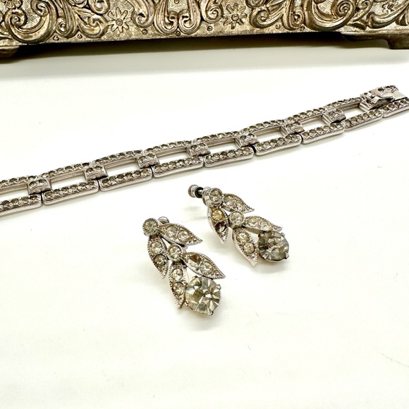 Vintage Rhinestone Bracelet & Sterling Earrings - Picture 8 of 11